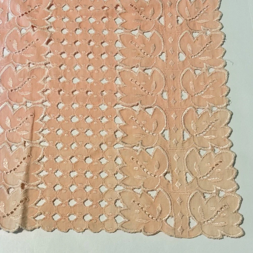 Vintage Pink Peach Eyelet Lace Floral Embroidered Table Runner Dresser Scarf